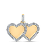 10kt Yellow Gold Mens Round Diamond Memory Double Heart Charm Pendant 1-3/4 Cttw