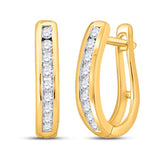 14kt Yellow Gold Womens Round Diamond Milgrain Hoop Earrings 1/4 Cttw