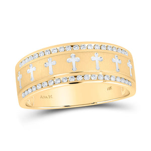 14kt Yellow Gold Mens Round Diamond Wedding Cross Band Ring 1/4 Cttw