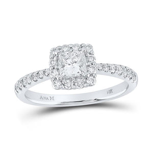 14kt White Gold Princess Diamond Square Halo Bridal Wedding Engagement Ring 7/8 Cttw