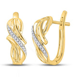 10kt Yellow Gold Womens Round Diamond Bypass Crossover Hoop Earrings 1/12 Cttw