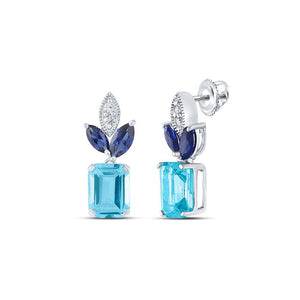 10kt White Gold Womens Emerald Synthetic Gemstone Dangle Earrings 3-1/5 Cttw