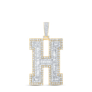 10kt Yellow Gold Mens Baguette Diamond H Initial Letter Charm Pendant 6 Cttw