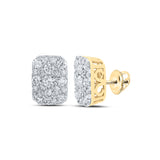 10kt Yellow Gold Womens Round Diamond Rectangle Cluster Earrings 1 Cttw