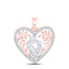 10kt Rose Gold Womens Round Diamond Mom Child Heart Pendant 1/10 Cttw