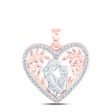 10kt Rose Gold Womens Round Diamond Mom Child Heart Pendant 1/10 Cttw