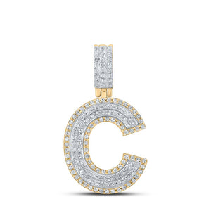 10kt Two-tone Gold Mens Round Diamond C Initial Letter Pendant 1/2 Cttw