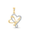 10kt Yellow Gold Womens Round Diamond Love You Heart Pendant 1/4 Cttw