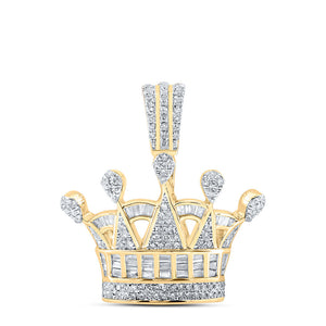 10kt Yellow Gold Mens Round Diamond Crown Charm Pendant 7/8 Cttw