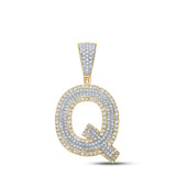 14kt Two-tone Gold Mens Round Diamond Q Initial Letter Charm Pendant 7/8 Cttw