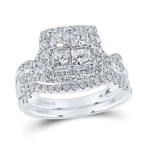 14kt White Gold Princess Diamond Square Bridal Wedding Ring Band Set 1-7/8 Cttw
