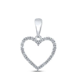 10kt White Gold Womens Round Diamond Heart Pendant 1/10 Cttw