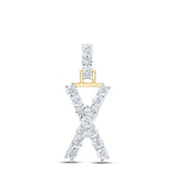 10kt Yellow Gold Womens Round Diamond X Initial Letter Pendant 1/12 Cttw