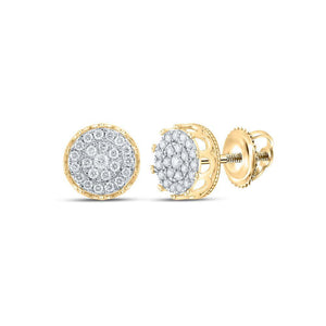 10kt Yellow Gold Round Diamond Cluster Earrings 1 Cttw