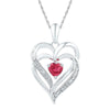 Sterling Silver Womens Round Synthetic Ruby & Diamond Heart Pendant .01 Cttw