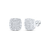 10kt White Gold Round Diamond Square Earrings 1/2 Cttw