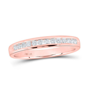 14kt Rose Gold Womens Round Diamond Wedding Single Row Band 1/4 Cttw