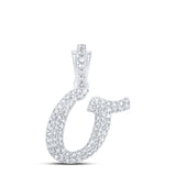 10kt White Gold Womens Round Diamond O Cursive Initial Letter Pendant 1/3 Cttw