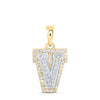 10kt Two-tone Gold Womens Round Diamond V Initial Letter Pendant 1/6 Cttw