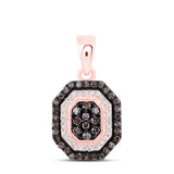 10kt Rose Gold Womens Round Brown Diamond Octagon Pendant 1/4 Cttw