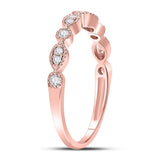 10kt Rose Gold Womens Round Diamond Marquise Dot Stackable Band Ring 1/6 Cttw