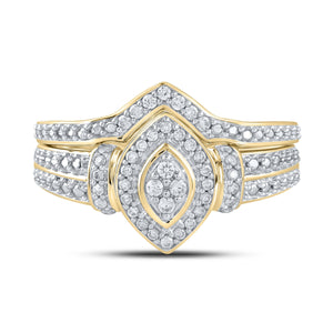 10kt Yellow Gold Round Diamond Bridal Wedding Ring Band Set 1/5 Cttw