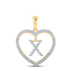 10kt Yellow Gold Womens Round Diamond Heart X Letter Pendant 1/4 Cttw