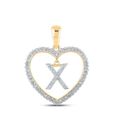 10kt Yellow Gold Womens Round Diamond Heart X Letter Pendant 1/4 Cttw