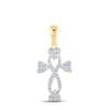 10kt Yellow Gold Womens Round Diamond Cross Heart Pendant 1/6 Cttw