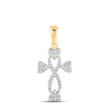 10kt Yellow Gold Womens Round Diamond Cross Heart Pendant 1/6 Cttw