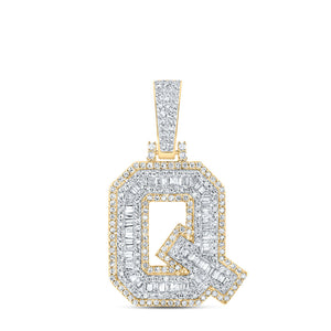 10kt Yellow Gold Mens Baguette Diamond Q Initial Letter Charm Pendant 3/4 Cttw