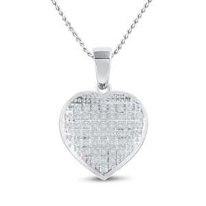Sterling Silver Womens Round Diamond Heart Pendant 1/6 Cttw
