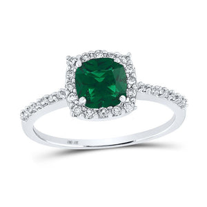 10kt White Gold Womens Cushion Synthetic Emerald Diamond Solitaire Ring 1-1/5 Cttw