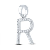 14kt White Gold Womens Round Diamond R Initial Letter Pendant 1/5 Cttw