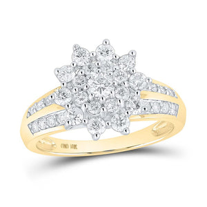 10kt Yellow Gold Womens Round Diamond Cluster Ring 1 Cttw