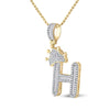 10kt Yellow Gold Mens Baguette Diamond Crown H Letter Charm Pendant 5/8 Cttw