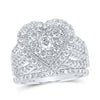 10kt White Gold Round Diamond Heart Bridal Wedding Ring Band Set 1-1/2 Cttw