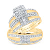 10kt Yellow Gold His Hers Round Diamond Square Matching Wedding Set 1 Cttw