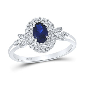 10kt White Gold Womens Oval Synthetic Blue Sapphire Solitaire Ring 1 Cttw