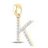 14kt Yellow Gold Womens Round Diamond K Initial Letter Pendant 1/6 Cttw