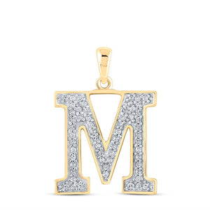 10kt Yellow Gold Womens Round Diamond Initial M Letter Pendant 1/10 Cttw