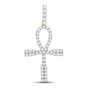 10kt Yellow Gold Mens Round Diamond Ankh Cross Charm Pendant 1 Cttw