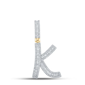 10kt Yellow Gold Mens Baguette Diamond Initial K Letter Charm Pendant 3/4 Cttw