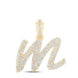 10kt Yellow Gold Womens Round Diamond M Cursive Initial Letter Pendant 1/2 Cttw