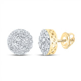 14kt Yellow Gold Round Diamond Cluster Earrings 7/8 Cttw