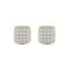 10kt Yellow Gold Round Diamond 3D Square Stud Earrings 1/4 Cttw