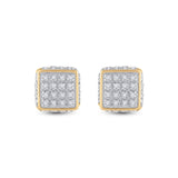 10kt Yellow Gold Round Diamond 3D Square Stud Earrings 1/4 Cttw