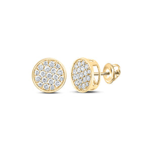 14kt Yellow Gold Round Diamond Button Cluster Earrings 1/4 Cttw