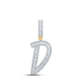 14kt Yellow Gold Mens Baguette Diamond D Initial Letter Charm Pendant 3/4 Cttw