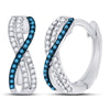 10kt White Gold Womens Blue Color Enhanced Diamond Hinged Hoop Earrings 1/4 Cttw
